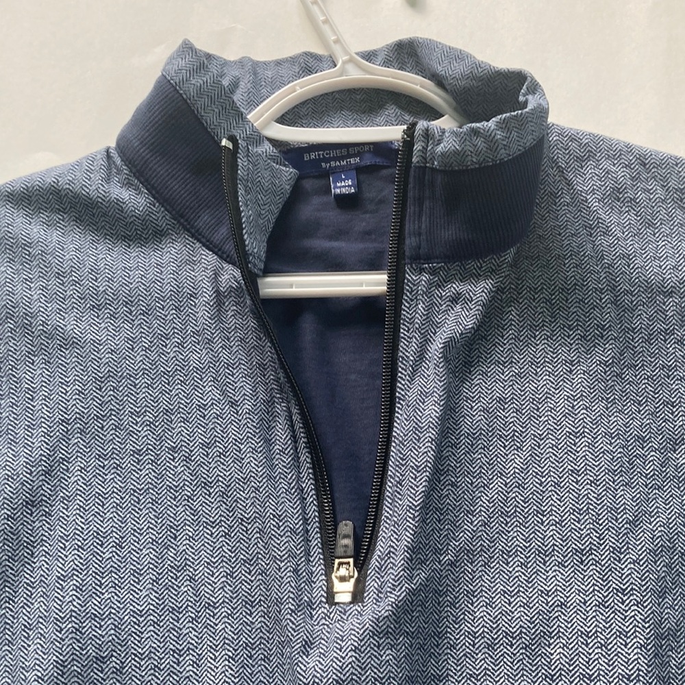 Samtex Britches Sport Blue Herringbone Zippered Pullover (Large)